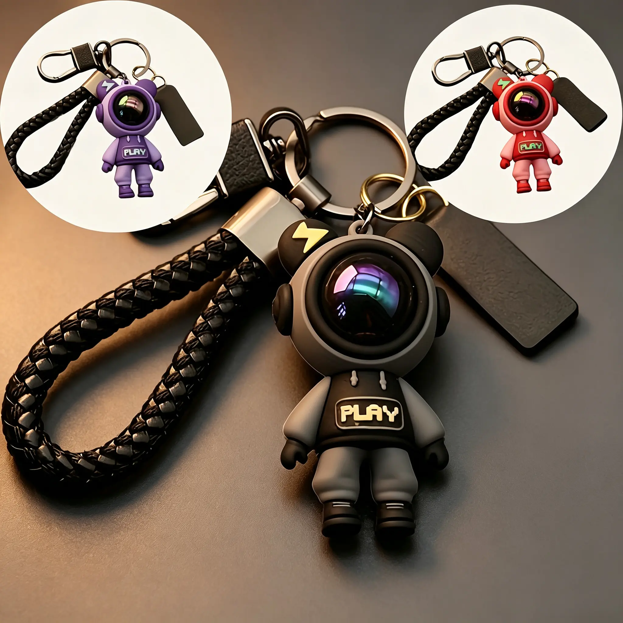 Unisex Cartoonish PU Leather Cute Astronaut Space Bear Keychain, 3D Spaceman Keyring, Y2K Trendy Aesthetic Fashion Accessory, Backpack/School Bag Pendant, Car Charm, Birthday Gift Ideas, Cool Collectible Toy