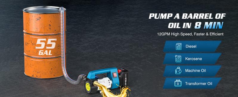 SEESII Fuel Transfer Pump Battery Powered, 21V Cordless Diesel Transfer Pump with 2X4.0Ah Battery, 12GPM Portable Self-Priming Diesel Pump Kit with Auto Shut Off Nozzle&Hose for Diesel,Kerosene, LD88 Black Friday Deals