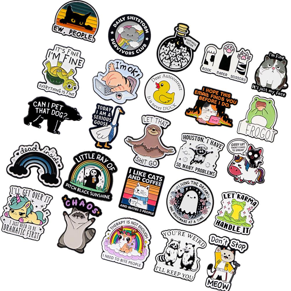 20pcs Cute Randomly Mixed Enamel Brooch, Fun Backpack Clips Aesthetic Tie Clips Set, Various Enamel Pins for Bags Hats Accessories