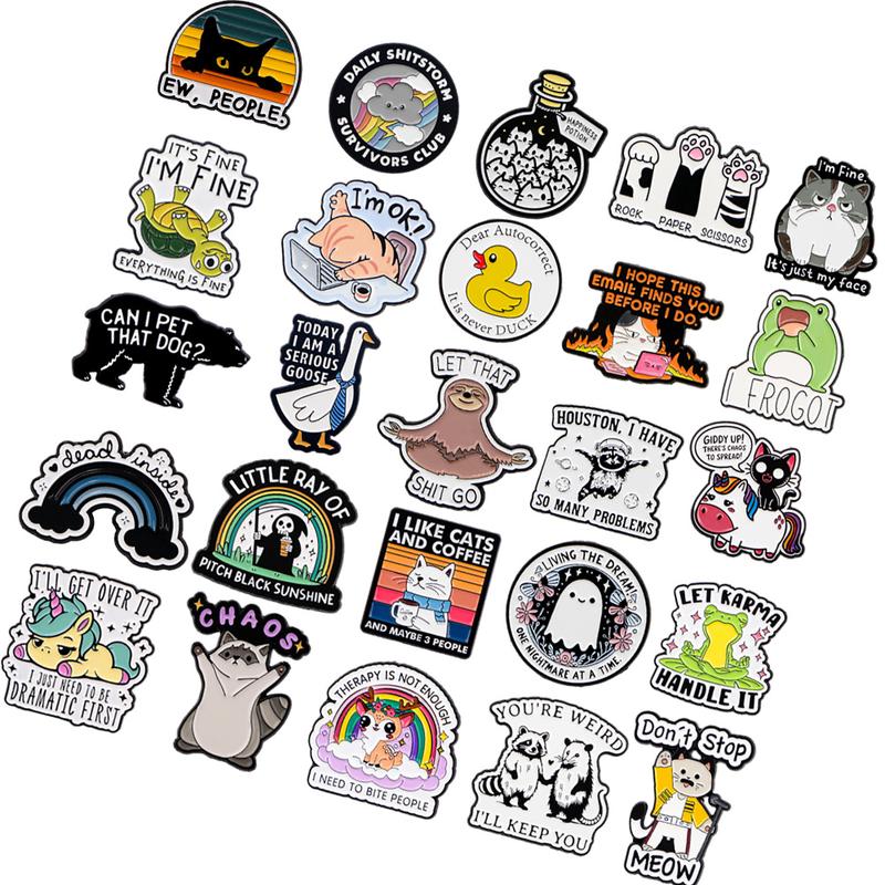 20pcs Cute Randomly Mixed Enamel Brooch, Fun Backpack Clips Aesthetic Tie Clips Set, Various Enamel Pins for Bags Hats Accessories