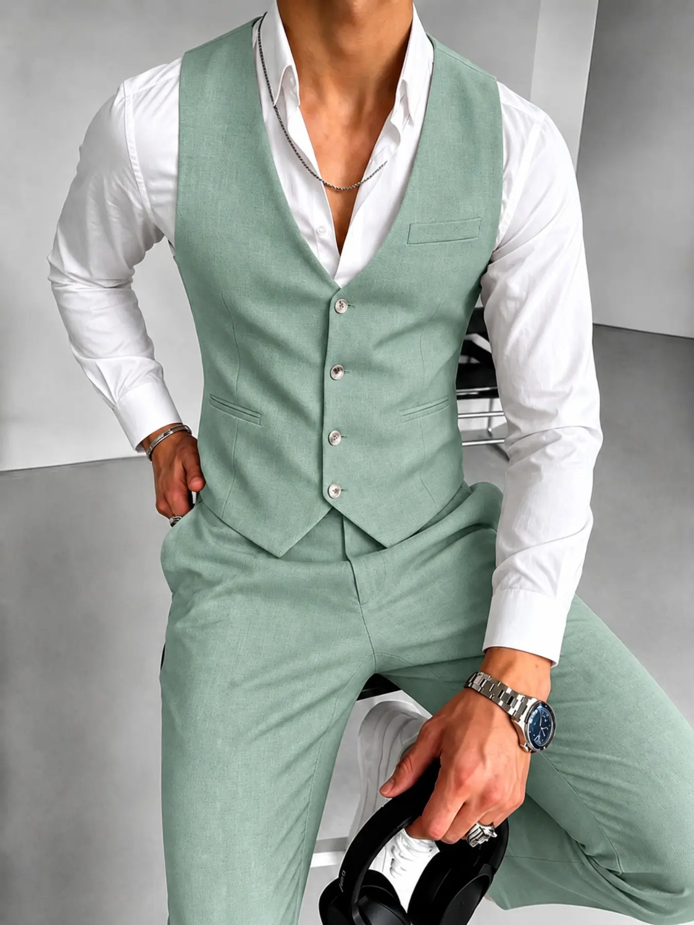 Men's Slim‑Fit Waistcoat & Pants 2‑Piece Set, Fashion Casual Menswear, Multiple Colors & Sizes Available Men's Slim‑Fit Waistcoat & Pants 2‑Piece Set, Fashion Casual Menswear, Multiple Colors & Sizes Available