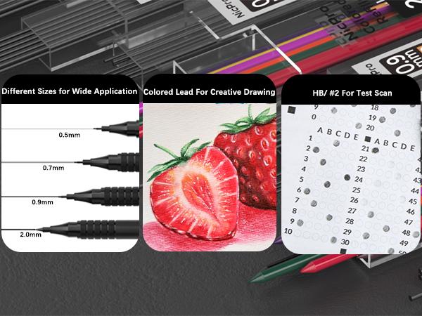 Nicpro 35Pack Black Metal Mechanical Pencils Set in Case, Art Drafting Pencil 0.5, 0.7, 0.9 mm & 3Pack 2mm Graphite Lead Holder for Drawing Sketching With 20 Tube Lead Refills(6B 4B 2B HB 2H 4H Colors)