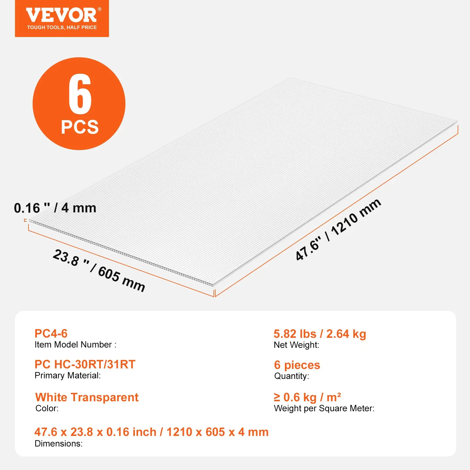 2 ft x 4 ft x 0.16 in