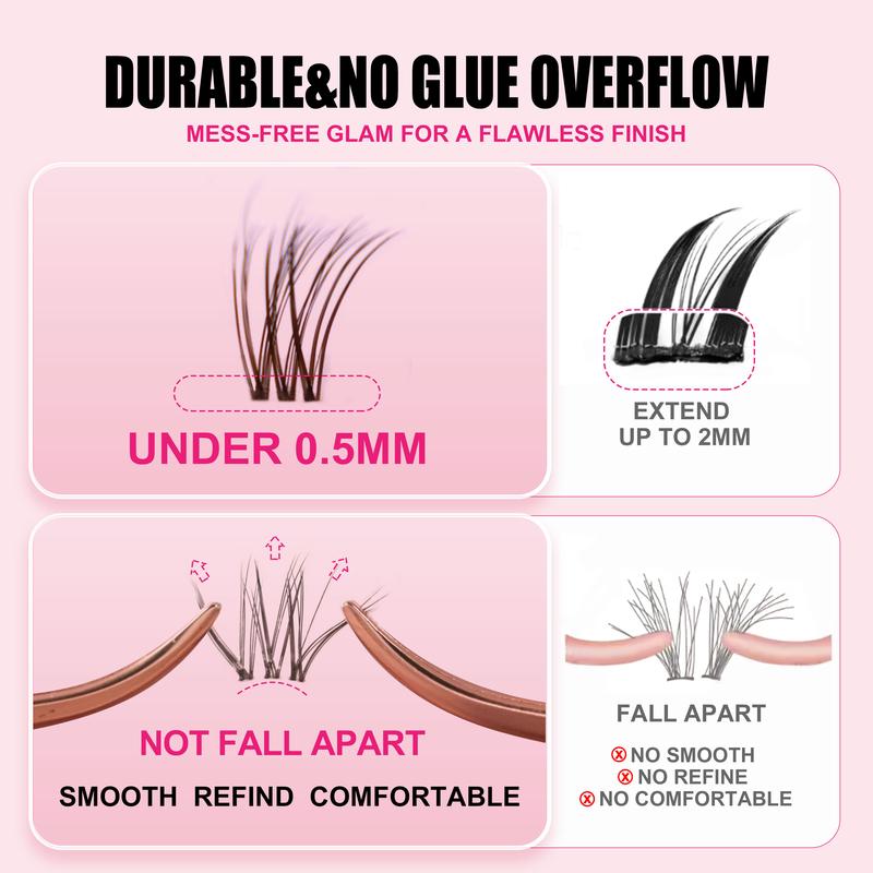 Plume | Kisslily Brown Lashes Natural Lash Clusters With Invisible Band DIY Lash Extension Kit Eyelash Kit with Bond and Seal 8-16mm C Curl Beginner Friendly Individual Lashes Waterproof Long lasting Makeup For Girl Cosmetic #TikTokShopBacktoSchool