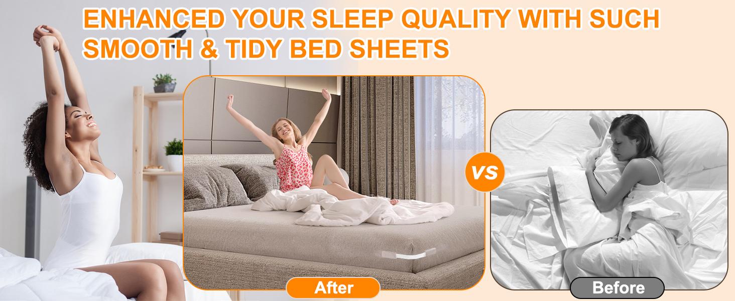 Bed Sheet Holders for Corners, Duty Fitted Sheet Holder with Lock Fastener Straps &Anti-Slip Pads Keep Sheets Firm&Tight, No More Loose Sheets, Easy Installation for Any Mattress Sizes(Set of 4)