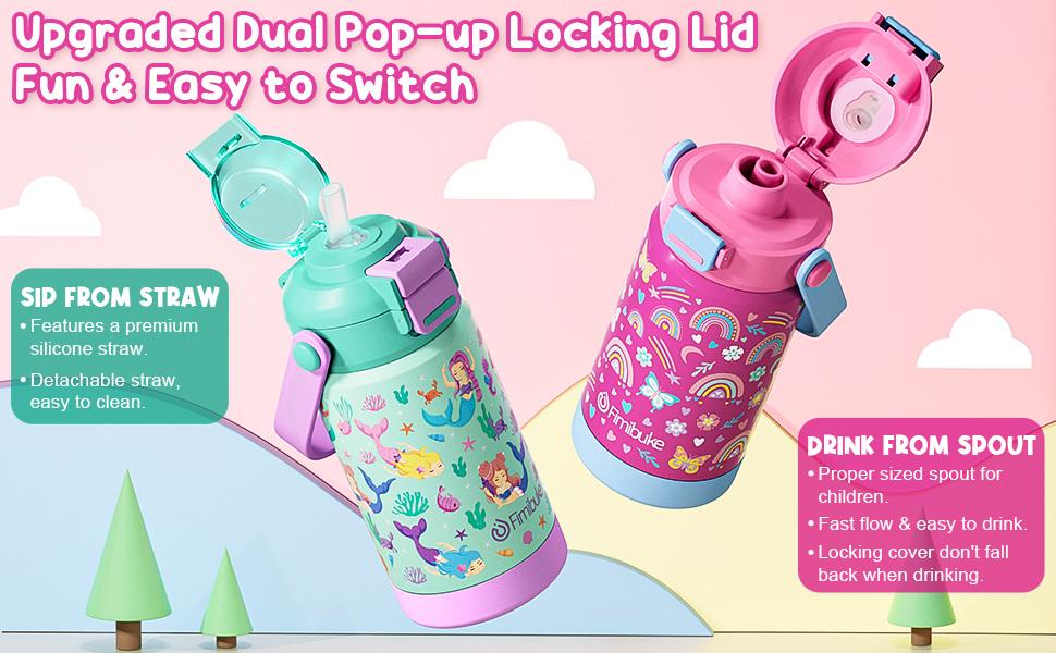 Back to School Gift,Fimibuke BPA-Free Insulated Water Bottle, 14/18oz Leak Proof 18/8 Stainless Steel Vacuum Tumbler with Pop-Open Straw & Spout 2-in-1 Lid, Travel and School Cup,Birthday's Gift