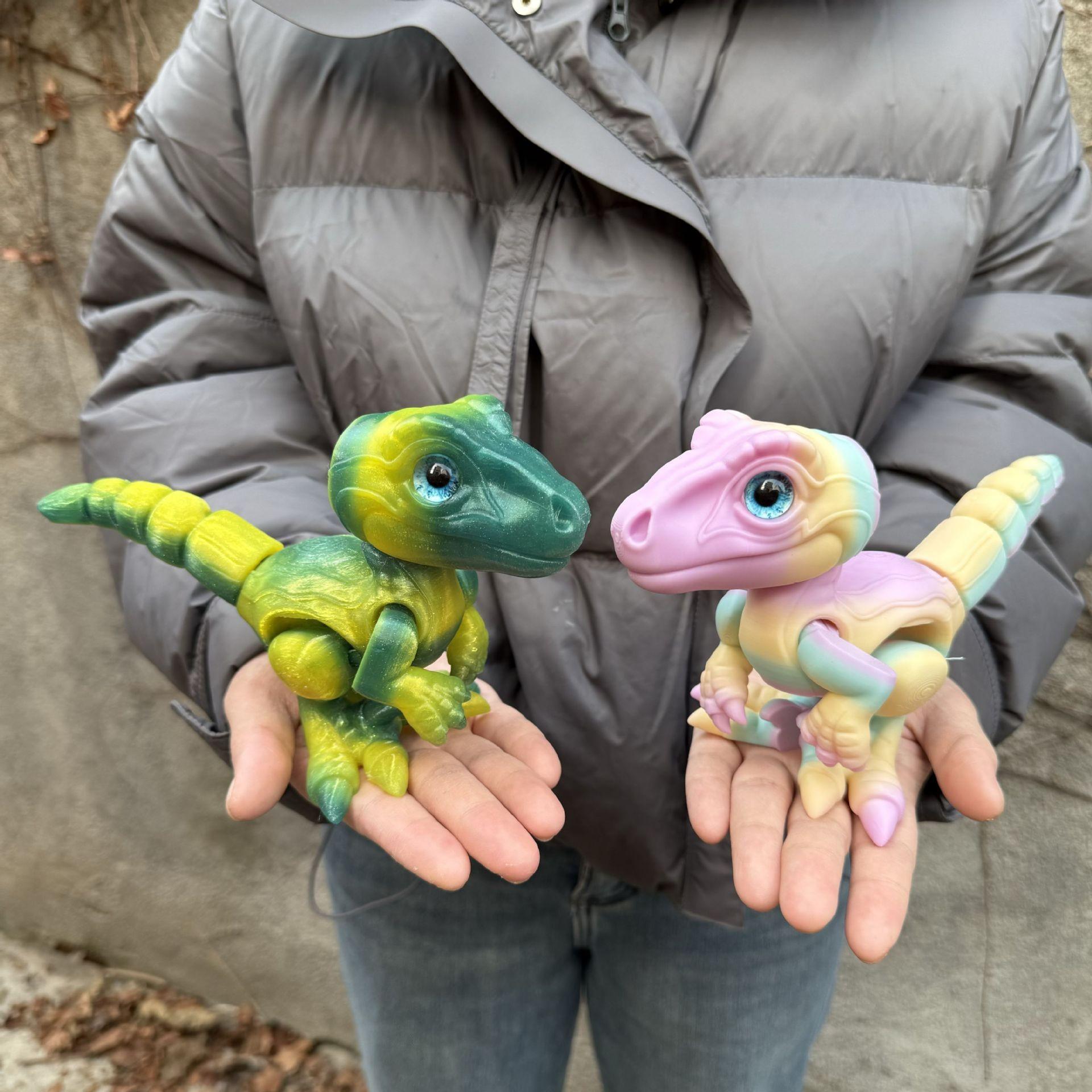 3D Printed Small Colorful Dragon Jointed Figure with Realistic Eyes, Artisanal Ornament, Collectible Doll, Decorative Craft