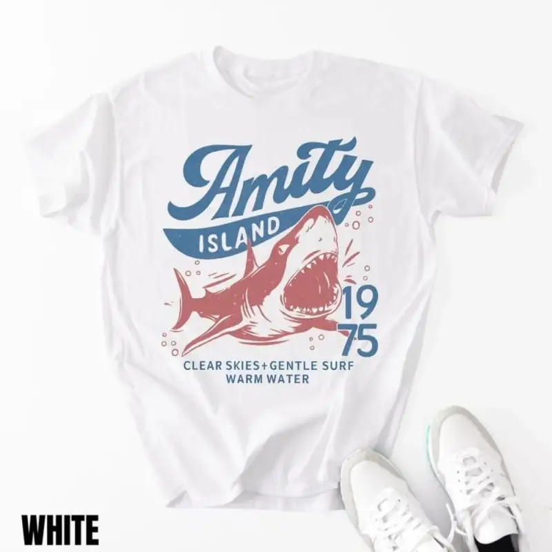 Jaws Amity Island 1975 Unisex Tee, Lightweight clothing, Movie Inspired Gift, Cotton T-Shirt for Film Buffs, Retro Summer Shirt, Vintage Beach Tee