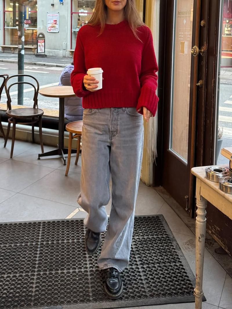 Pure Color Casual Round Neck Sweater Knitwear, Daily Commute Style, Thin Fabric,  Fall & Winter Wear, Women's Fashion