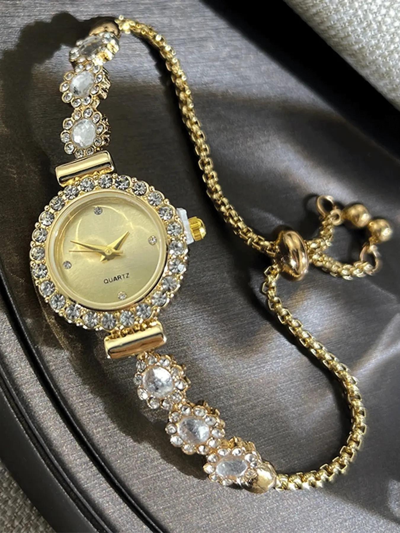 Lazy free pull-out women's bracelet, women's watch, fashionable color inlaid with diamonds, fashionable temperament quartz watch