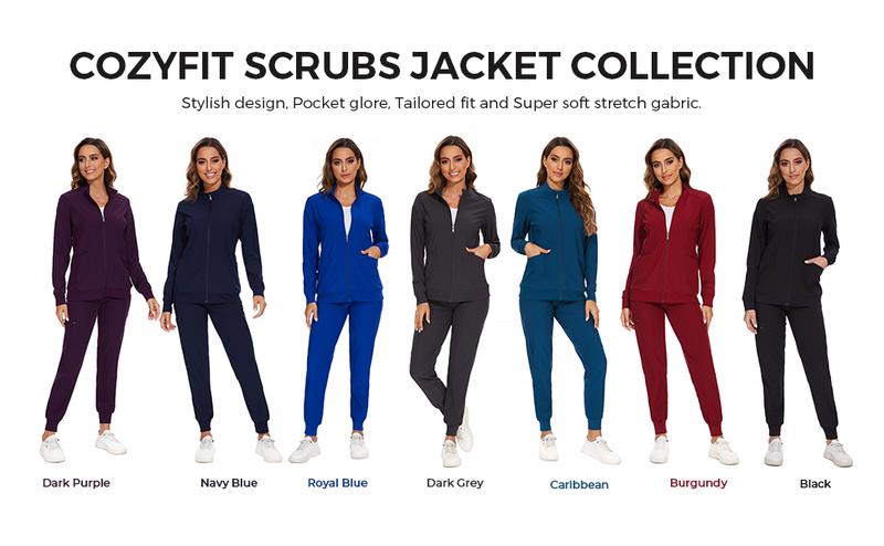 COZYFIT Scrub Jackets for Woman, Zip Front Nurse Jacket, 4-Way Stretch Fabric