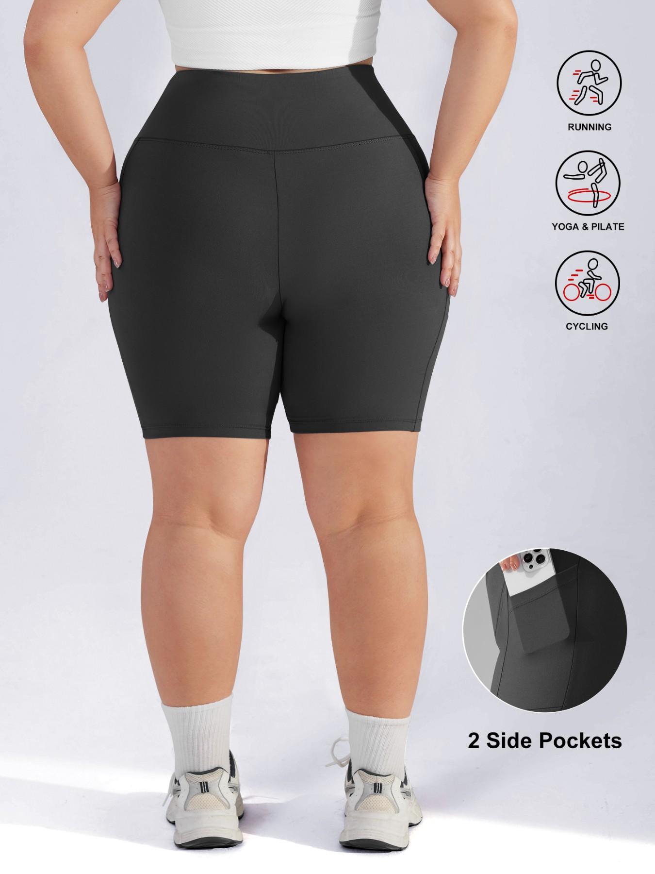 Women's Plus Size High Waist Elastic Skinny Pants, Abdominal Control, Pocket Design, Casual Comfort for Daily Wear & Outdoor Activities, Soft Stretch Shorts