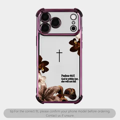 Religious Women's Premium Plated Edge Floral TPU Cellphone Case with Hand Strap & Cross Design - Handheld Smartphone Accessory for iPhone 18/17 Pro Max,16,15 Plus,14,13,12,11,XR,XS & Galaxy S25,S24,S23,S22,A Casing NN129 Series