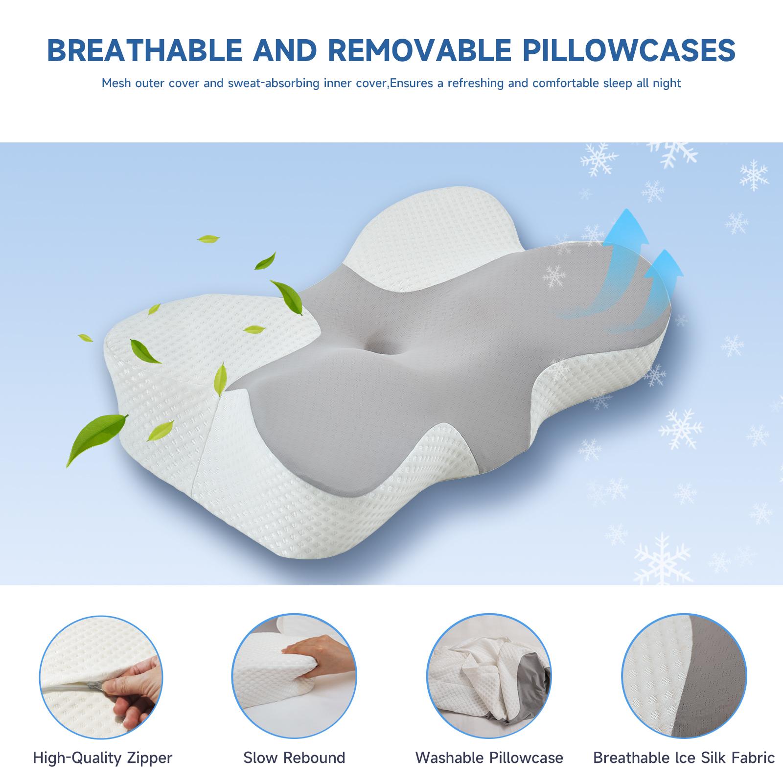 Z-HOM Cooling Ergonomic Neck Pillow Adjustable Memory Foam Cervical Support for Side Back Stomach Sleepers CertiPUR-US Certified OEKO-TEX Approved Breathable Cover Washable Durable Core