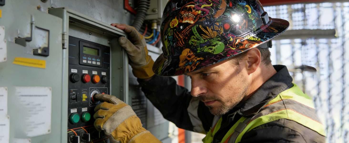 Unisex Sport Casual Full-Brimmed Visor Headgear with 360° Brim, HDPE Shell, Graffiti Art, Impact-Resistant Body, 1-Hand Adjust Dial Fit, Airflow Vents & Channels, All-Day Wear - Outdoor Work, Workshop Use