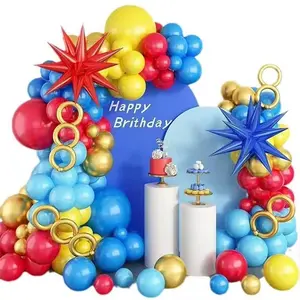 112Pcs Red Blue Yellow Balloons Metal Strip Balloons Arch Garland Kit Cartoon Carnival Circus Theme Birthday Party Decoration