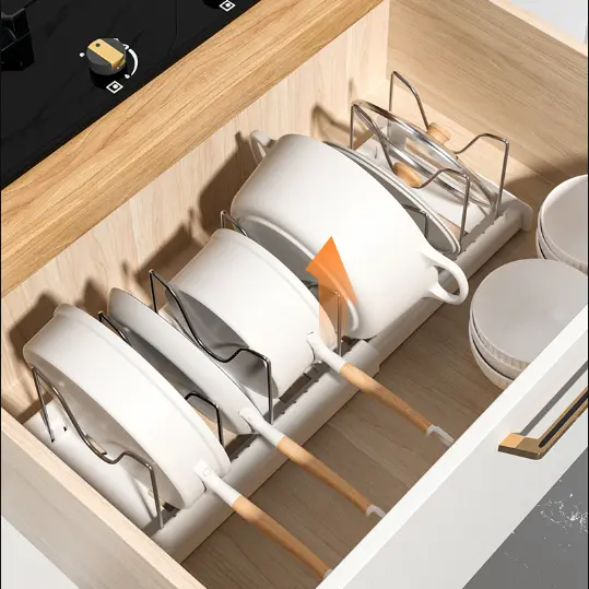 Pot Lid Organizer Rack - 7 Compartment Kitchen Utensils Holder, Single Unit Storage Organization for Cabinet & Countertop, Fits 7+ Pan Lids & Bakeware, Adjustable Kitchen Storage (White, Grey) Pot Lid Organizer Rack - 7 Compartment Kitchen Utensils Holder, Single Unit Storage Organization for Cabinet & Countertop, Fits 7+ Pan Lids & Bakeware, Adjustable Kitchen Storage (White, Grey)