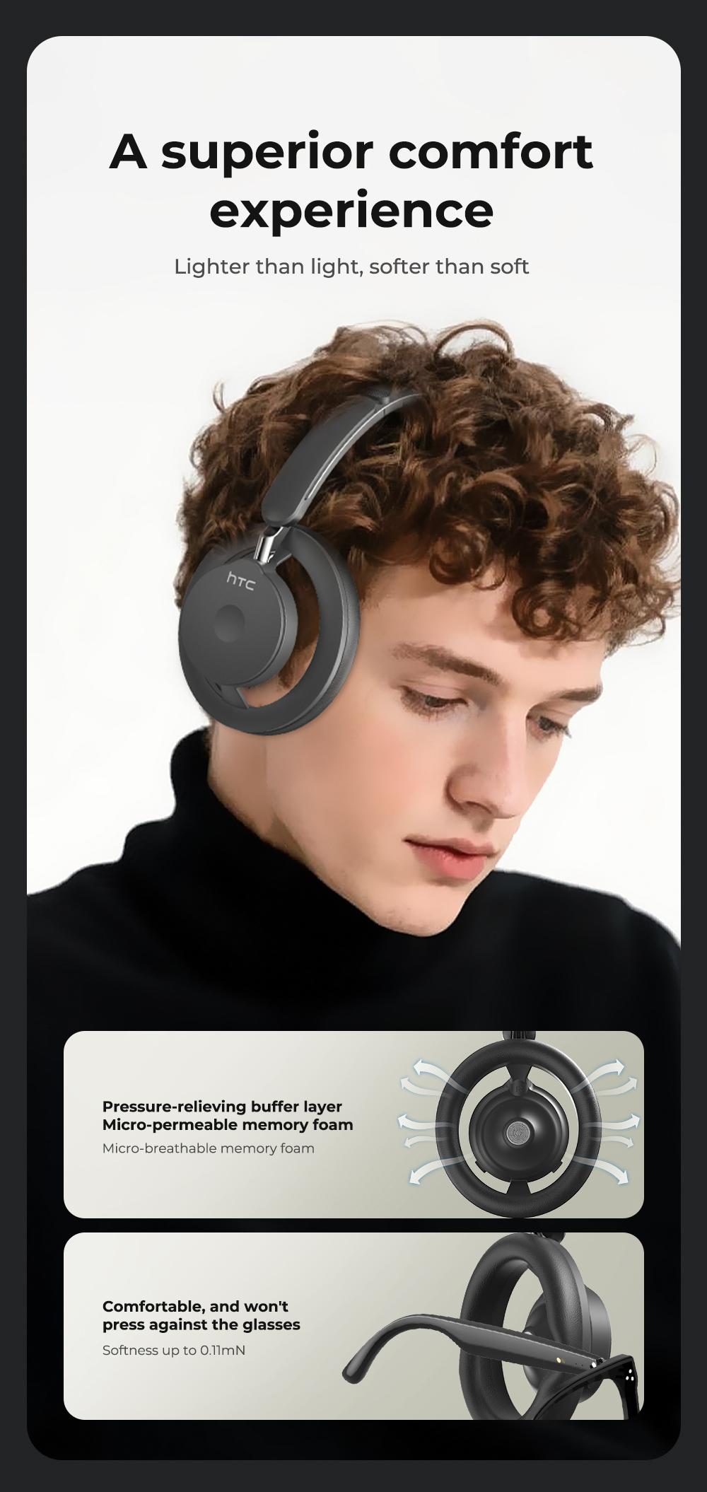 HTC HP06 OWS Open Wireless Headphone Foldable Bluetooth Headphones Over Ear with Built-in Microphone HIFI Stereo Multifunctional Earbuds Wireless Headset for Gaming, Phones, Computers, Electronics Audio Headphone