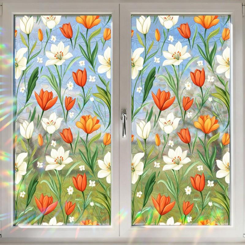 Spring Sunlight Rainbow Window Stickers, 4 Designs Including Lemon Lily Daisy Sunflower, Privacy Shield, Home Decor, Room Decoration