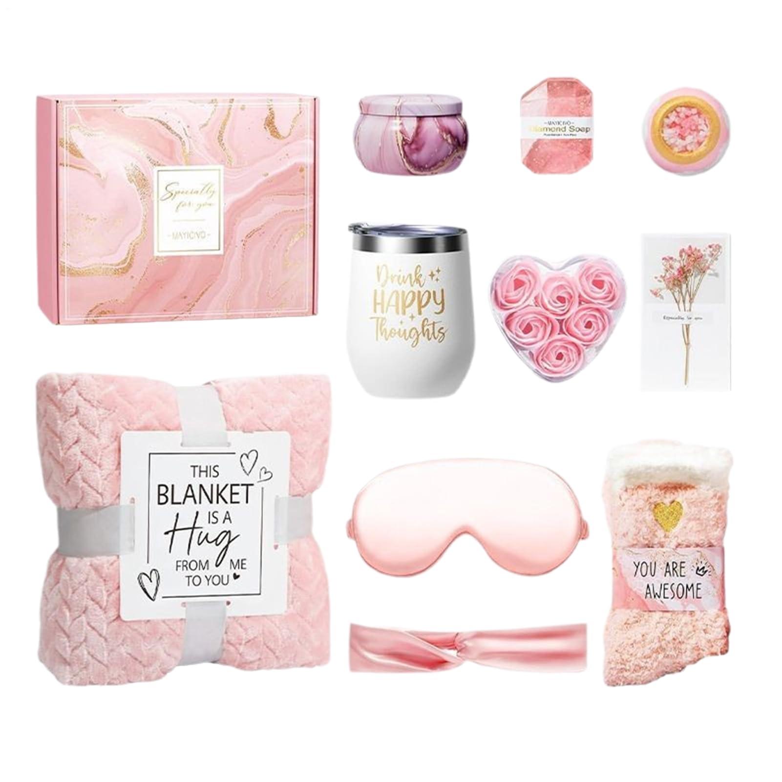 Women's Birthday Gift Set, Self-Care Spa Basket with Luxury Flannel Blanket, Unique Christmas Present for Mom Friend Sister Wife Grandma, Party Gifts