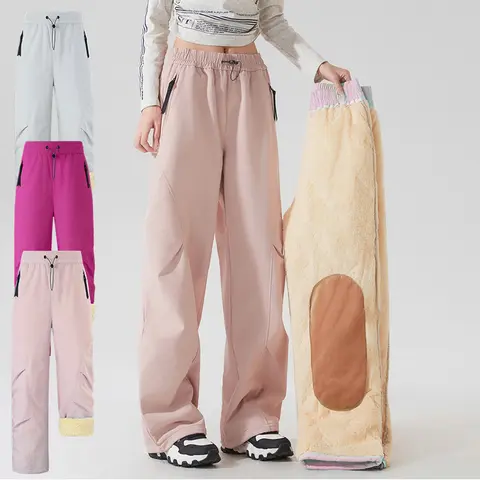 Women's Lady's Slim Hazard-Free Fleece-Lined Winter Casual Bottoms, Elastic Waistband, Reinforced Knee Patches, Cold-Resistant Minimalist Outdoor Long Pants #sohochic fashion