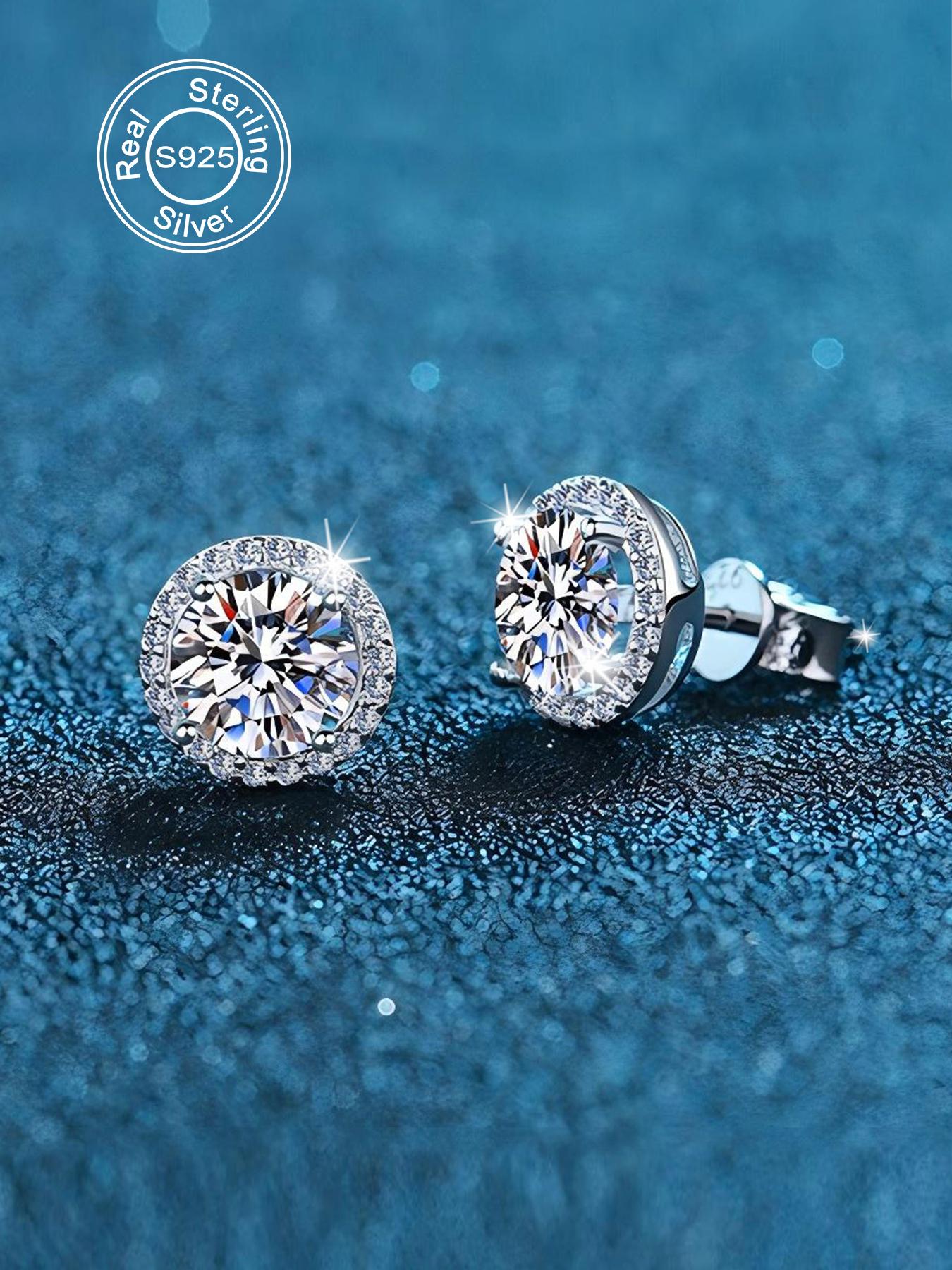 S925 Sterling Silver Synthetic Moissanite Earrings, Round Shaped Earrings for Women & Men, Trendy All-match & Exquisite Jewelry for Birthday Gift