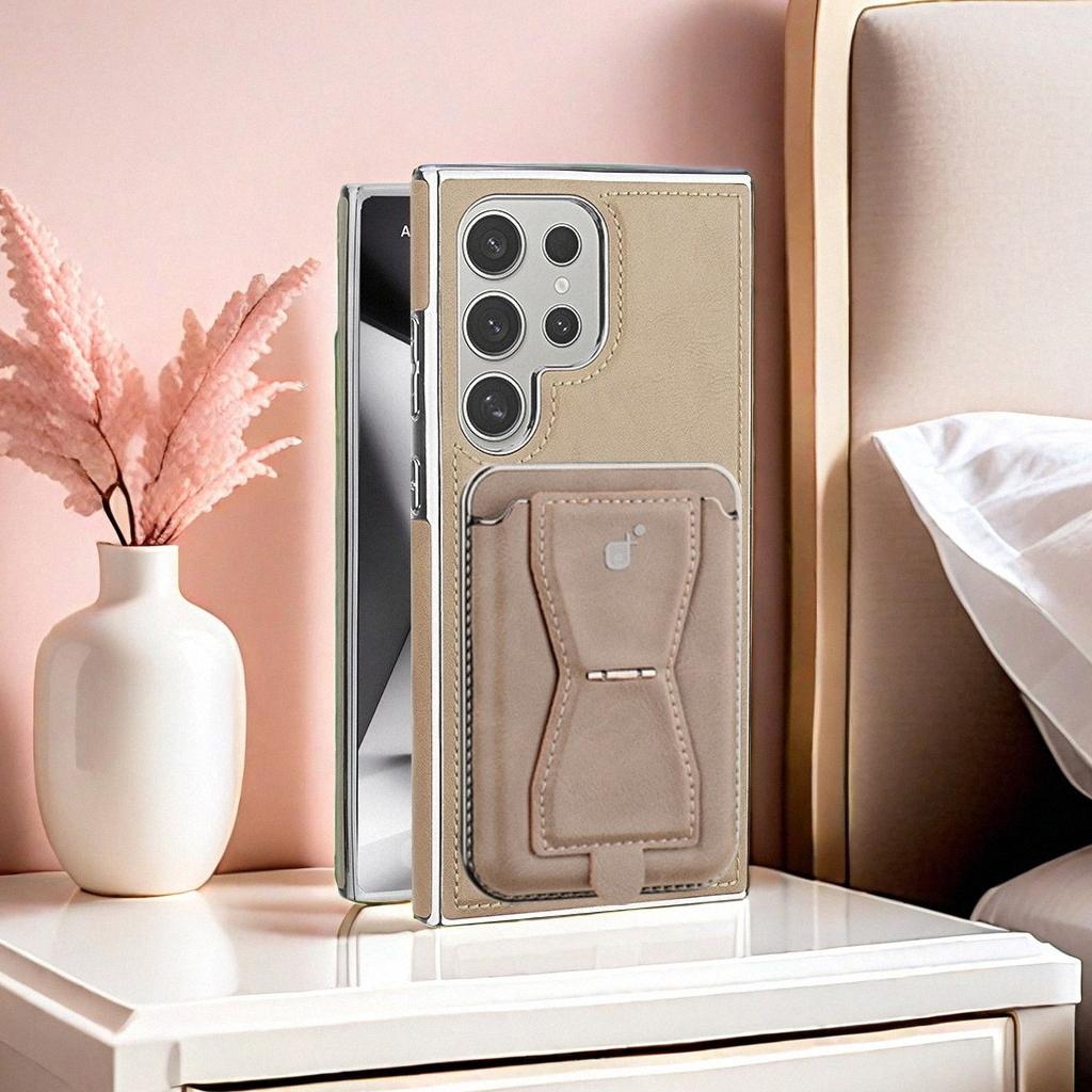 Rugged Wireless Magnetic Holder Phone Cases For S24/23/22 Ultra Men Business Leather Shockproof Cover With Card Slots