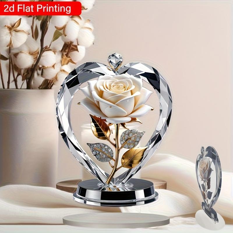 Elegant Rose Heart Decor, Transparent Acrylic Base, No Assembly Required, Lightweight Durable Table Decoration for Weddings