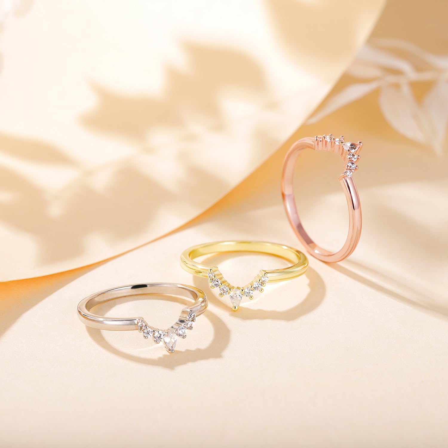 EAMTI 925 Sterling Silver Wedding Bands for Women Pear & Round Shaped CZ Cubic Zirconia Curved Stackable Engagement Rings for Her