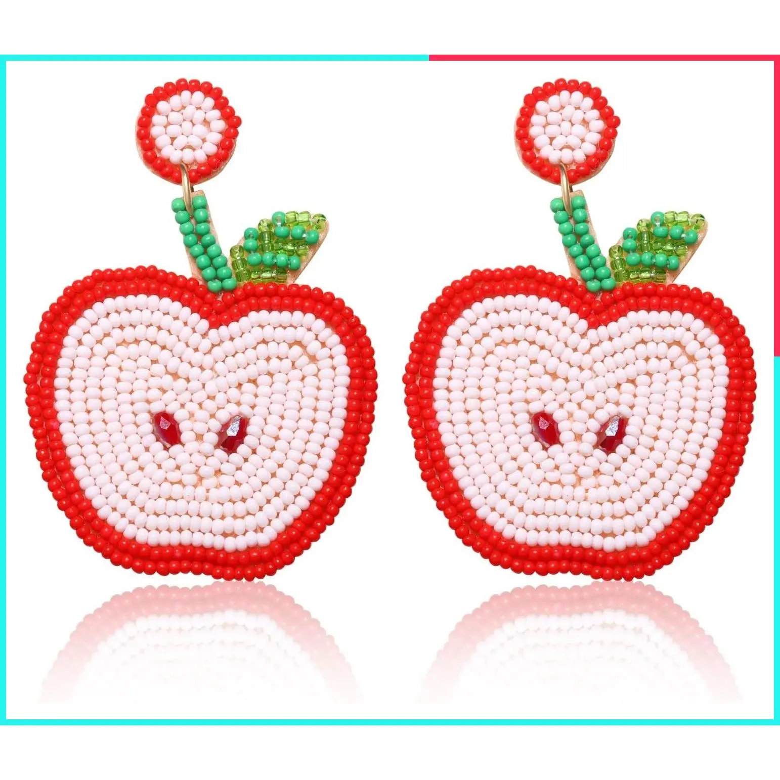 Teacher Beaded Apple ABC Pencil Dangle Earrings Colorful Preppy School Jewelry Back to School Teacher Appreciation Gift