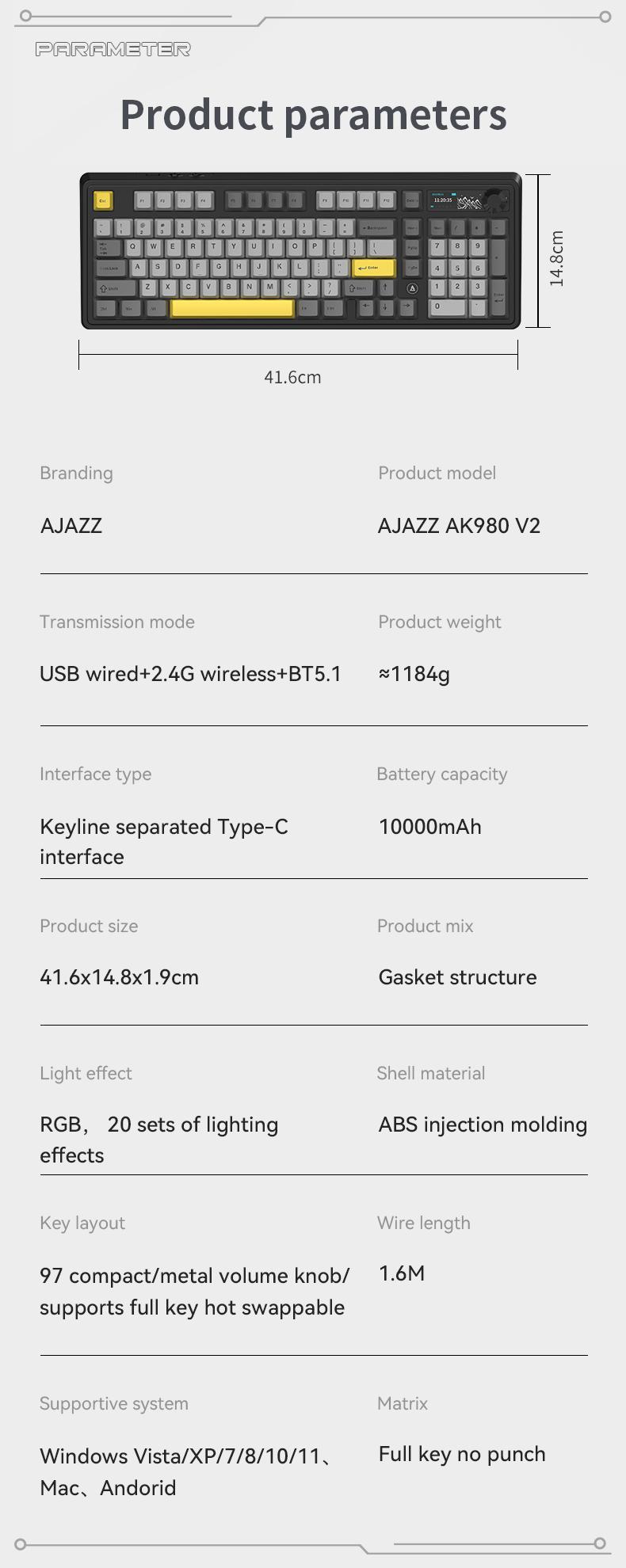 AK980 V2 Wireless Gaming Mechanical Keyboard Gift Switch V2 AJAZZ ...