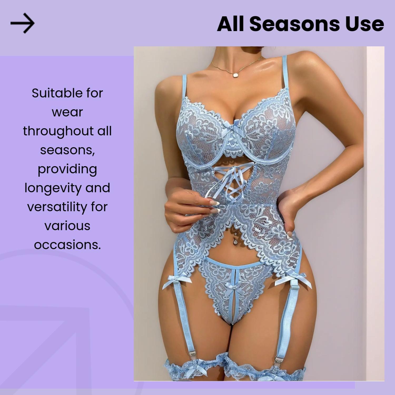 Women's Sexy Fitted Lace Sheer Push-Up Lingerie Set, Suitable for All Seasons, Gift Idea