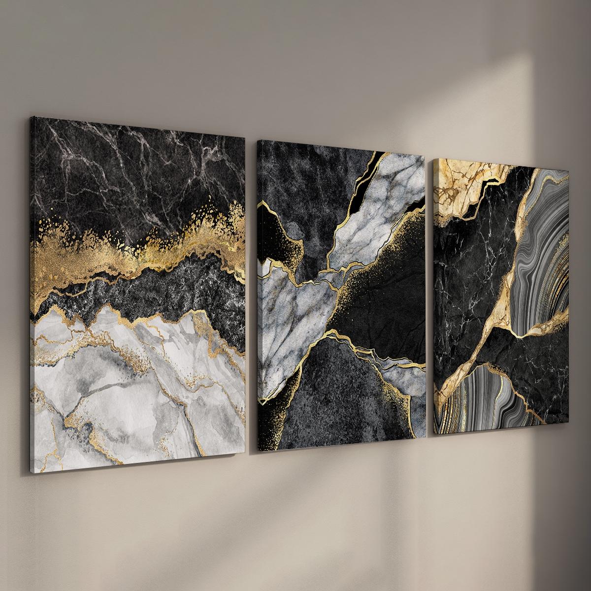 3Pcs/Set Optinal Frame Modern Abstract Design Black Golden Marble Texture, Luxury Canvas Posters, Black Wall Art, Room Decor, Decorative Artwork Wall Painting For Gift, Wall Picture for Home, Dormitory Decoration
