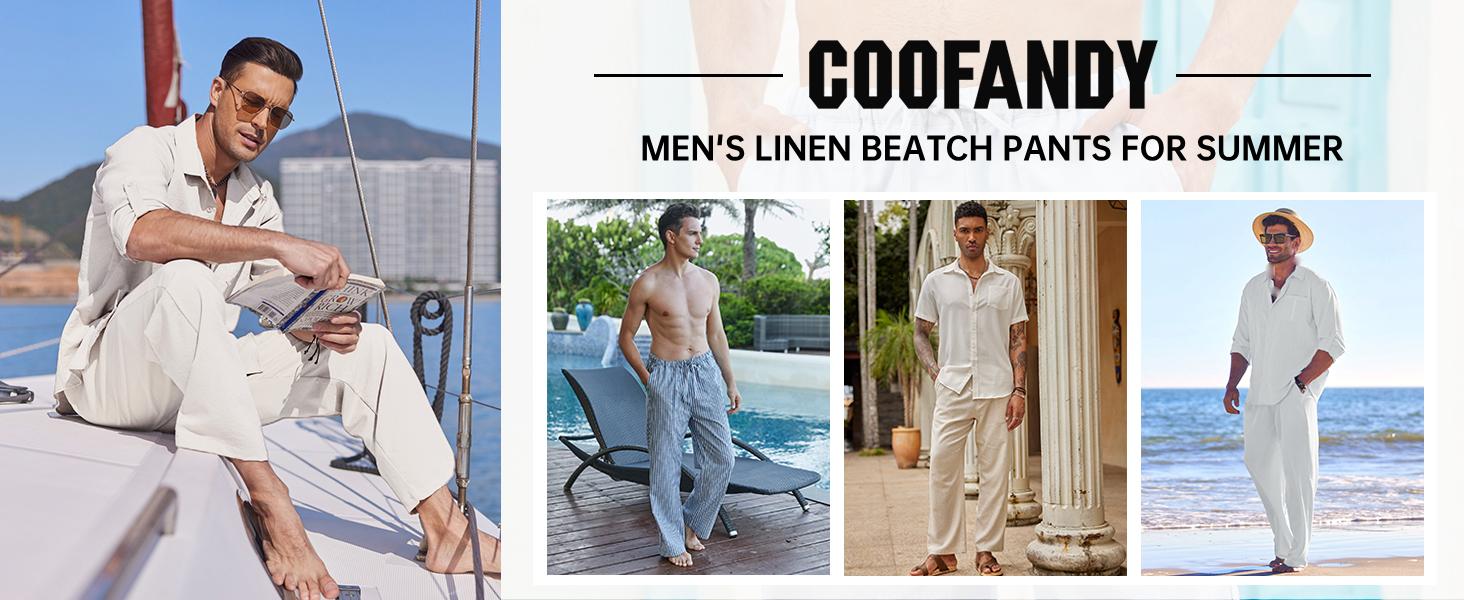 COOFANDY Mens Linen Drawstring Pants Elastic Waist Lightweight Trouser Casual Yoga Summer Beach Pant LIVE