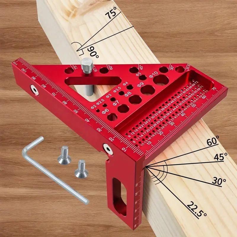 Aluminum Carpenter Square Scriber, 22.5-90 Degree Multi-Angle Protractor, High Precision Woodworking Drawing Line Ruler, Durable Tool for Carpenters