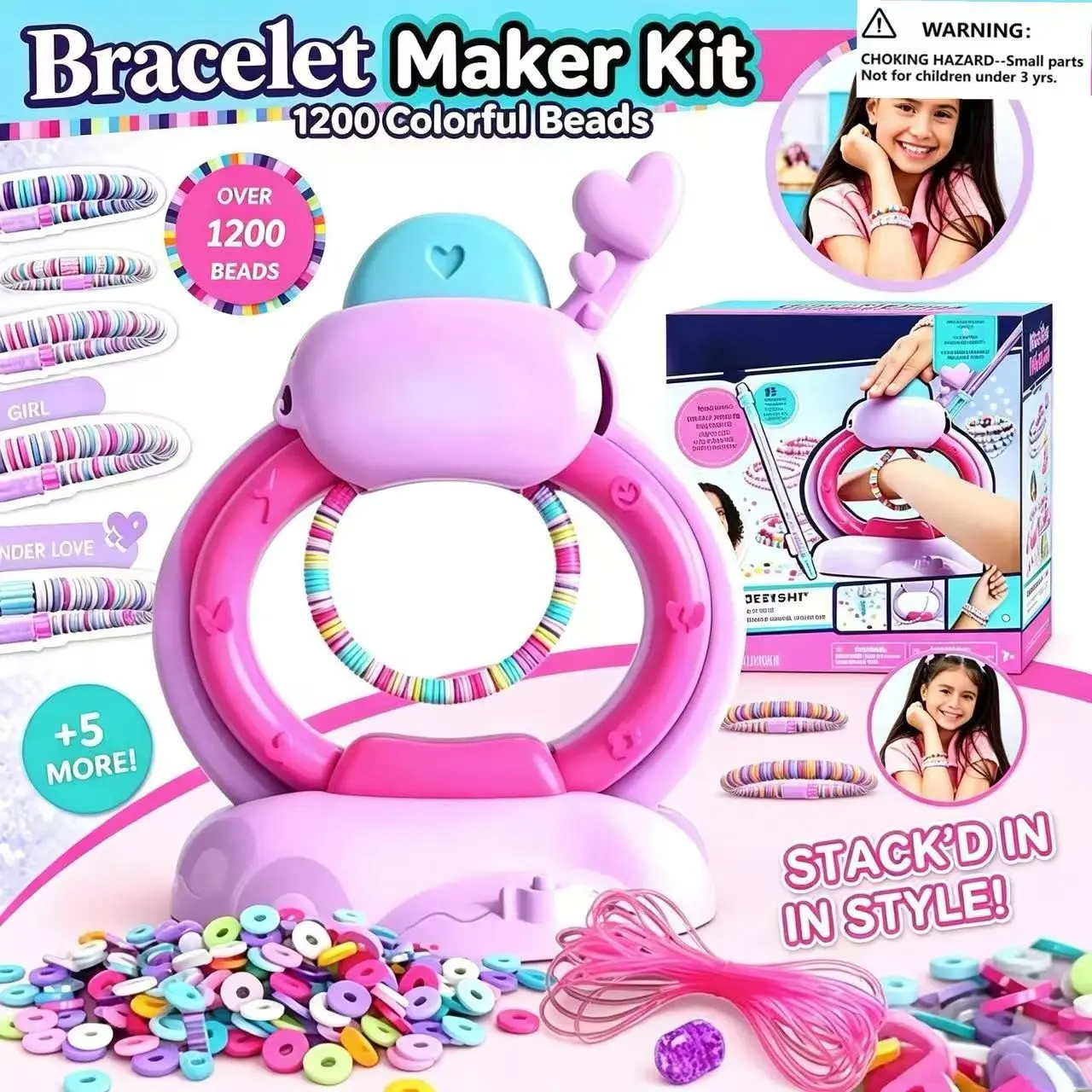 Bracelet Maker Kit with 1200 Colorful Beads DIY Jewelry Making Toy for Girls Beading Kits