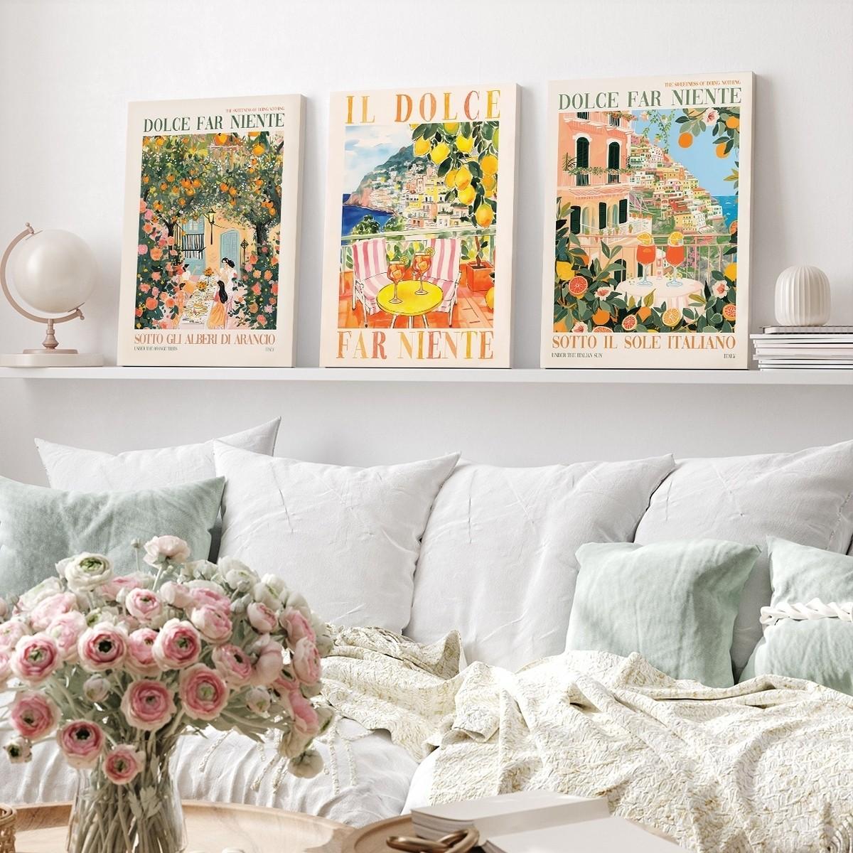 3-Piece Unframed Modern Italian Travel Poster Set | Ready-to-Hang Canvas Wall Art | Home Decor for Bedroom Living Room Dining Room Bathroom Dorm | Ideal Gift Artwork