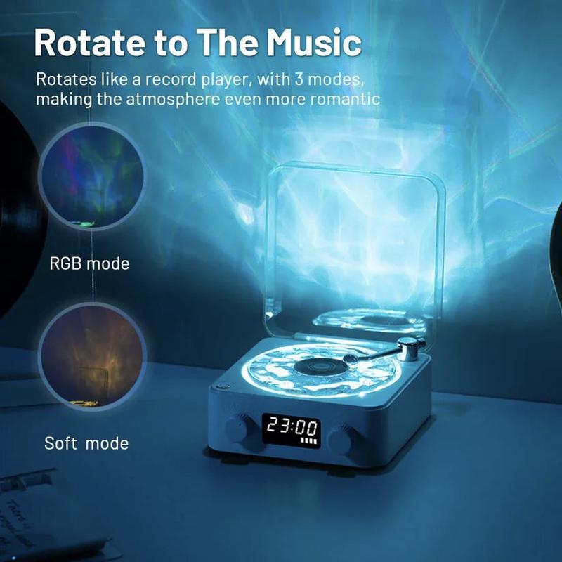 Waves Vintage Vinyl Record Player Bluetooth Speaker with Adjustable Ambient Night Lights, 4-Mode Wireless Audio Turntable wall lights