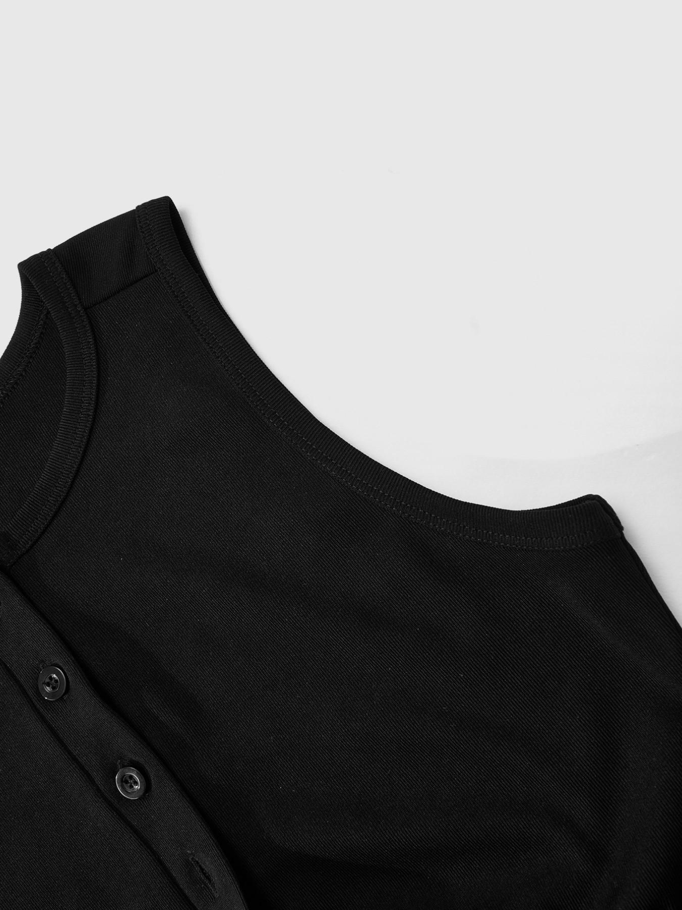 tiktokshopspringglowup Black ribbed sleeveless button top+wide leg drawstring pants set | Easy, quiet and luxurious, slim fit crop top, flowing and comfortable pants, all casual and fashionable # OOTD # ViralFashion