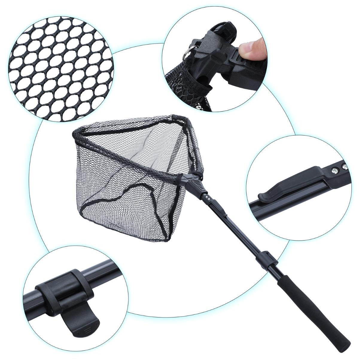 Floating Fishing Net with Rubber-Coated Base for Easy Catching of Steelhead, Salmon, Fly Fish, Catfish, Bass, Trout, Portable Collapsible Stretchable Fish Net