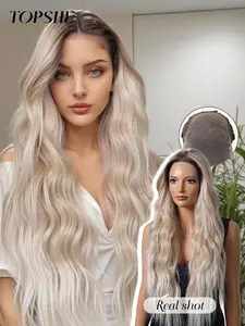 Topshe 13*6 Large Lace Front Wig in Platinum Color, Glueless Frontal Wig, Loose Wave Glueless, Long Wavy Hair with Natural Parting, Breathable and Lightweight Design for All Seasons, Frontal Lace Wigs