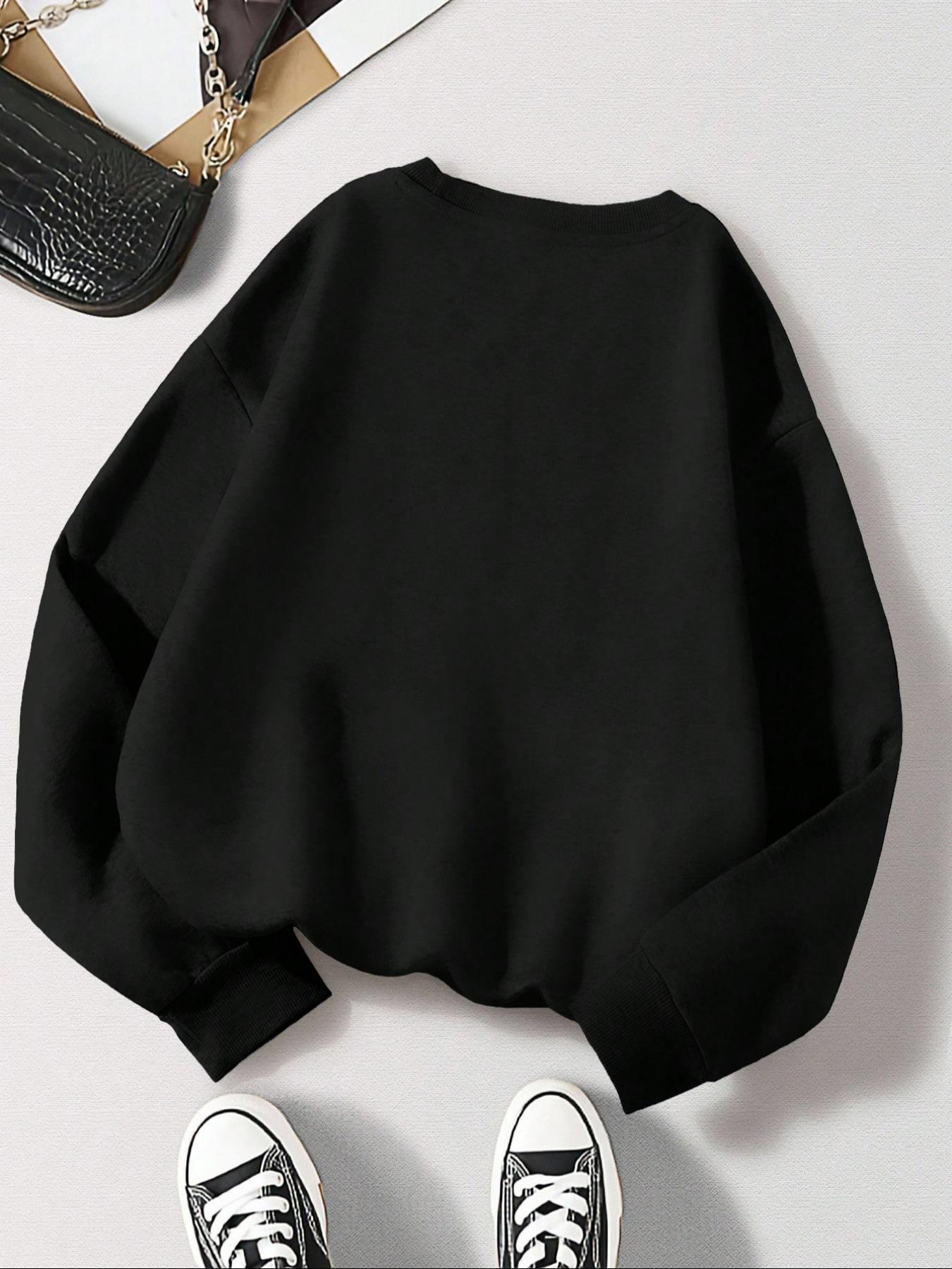 Women’s Black Oversized Sweatshirt, Womenswear - Stranger Things Graphic (Upside Down Elements), Casual Everyday Streetwear. Soft Fabric—For Female Enthusiasts