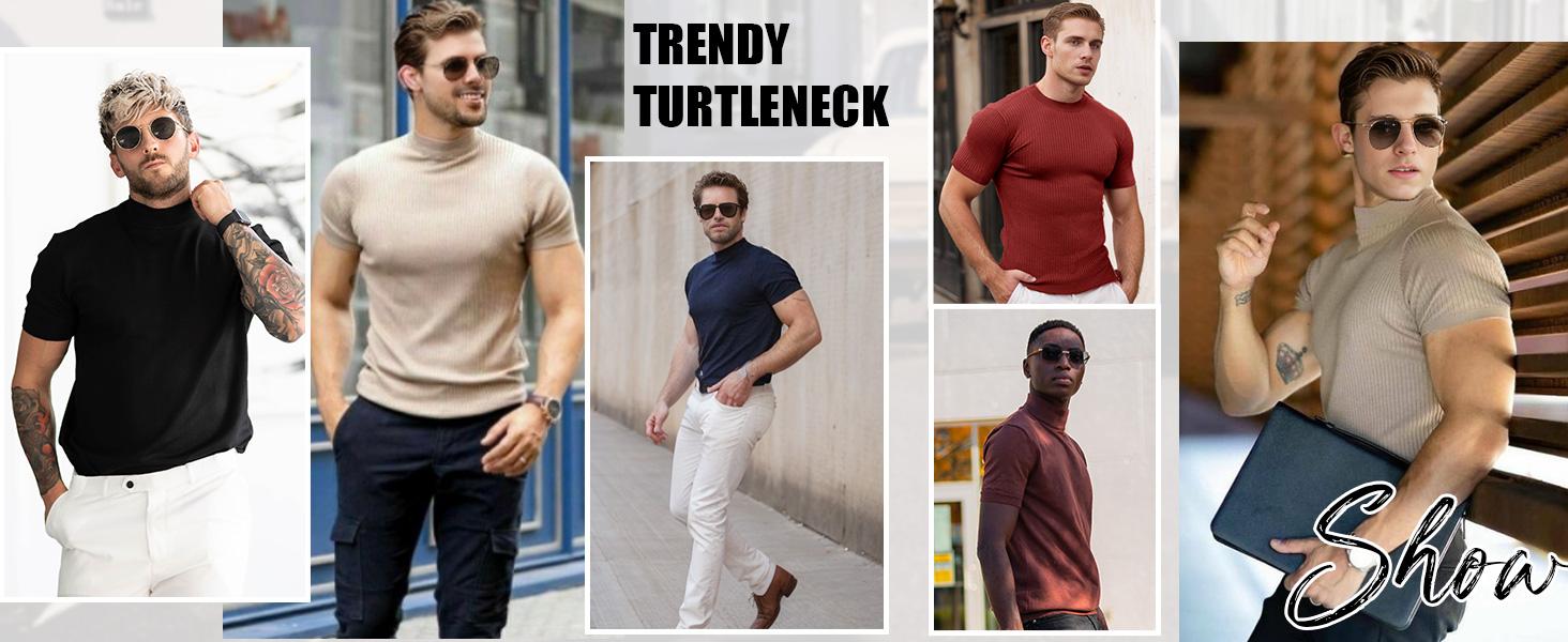 COOFANDY B Men's Mock Turtleneck Sweater Short Sleeve Casual Basic Tops Ribbed Knit Pullover Solid Tee COOFANDY B Men's Mock Turtleneck Sweater Short Sleeve Casual Basic Tops Ribbed Knit Pullover Solid Tee