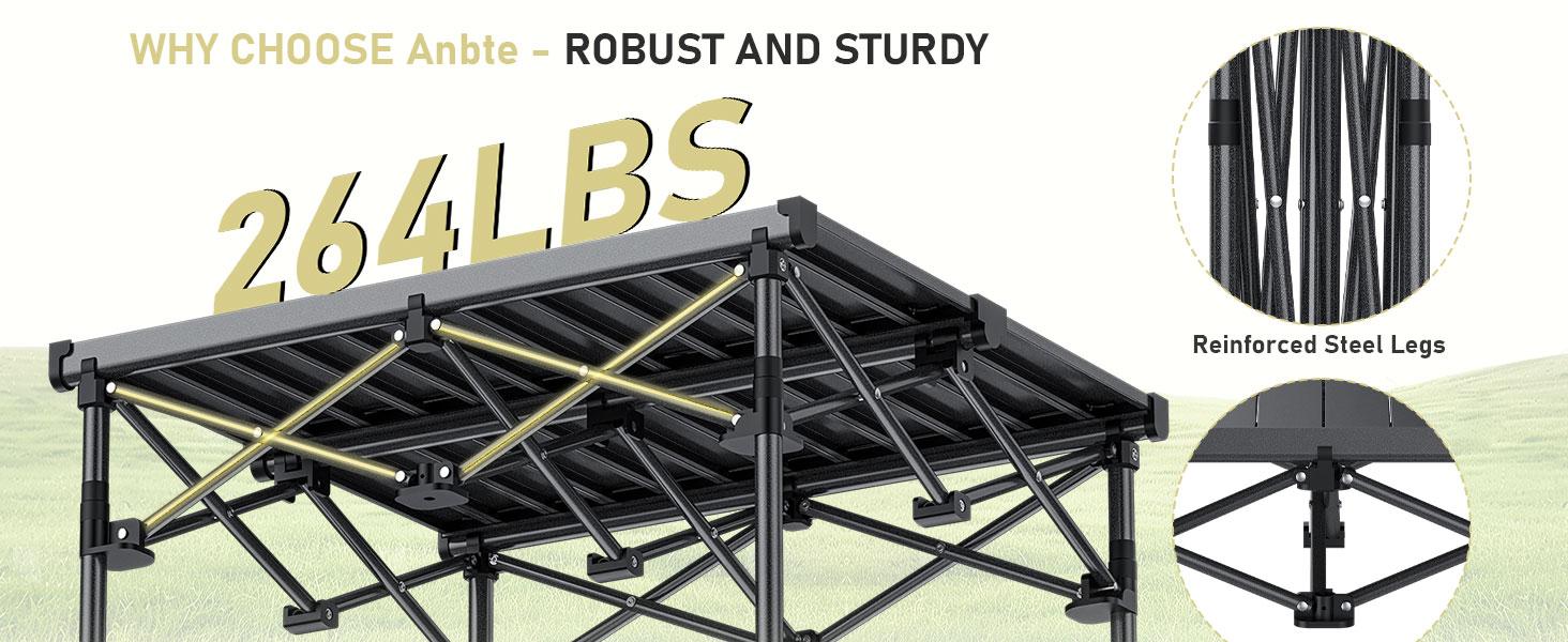 Anbte Camping Table Foldable, 2 Height Max 27.5" Aluminum Roll up Camping Table with Carry Bag & Heat-Resistant Tabletop, Lightweight, for Indoor Outdoor RV BBQ Picnic Patio Beach, 26" x 23", Black