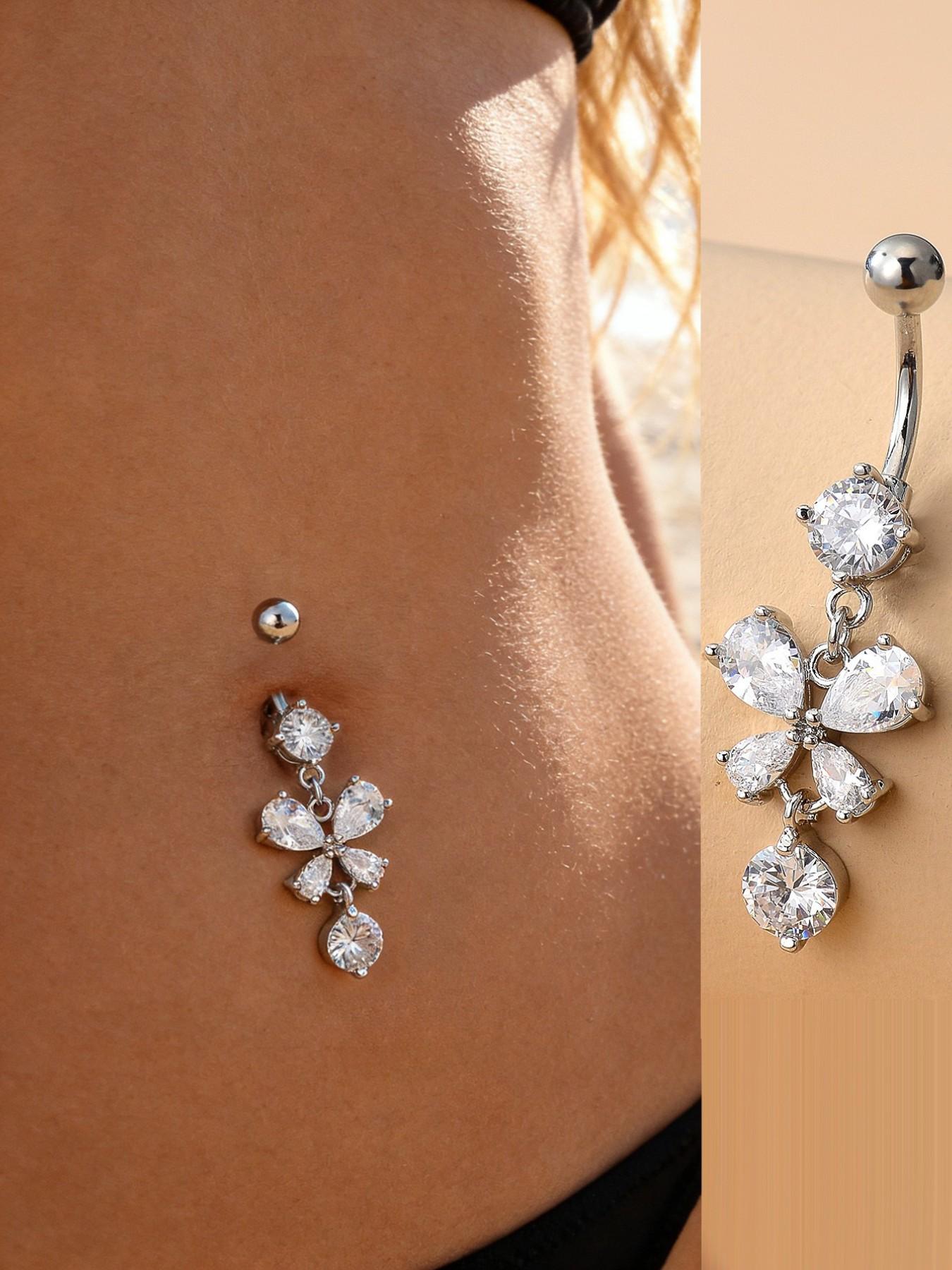 Women's Luxurious Butterfly Pendant Belly Ring, Embedded Artificial Zirconia Piercing Jewelry, Beach Vacation Party Daily Accessory