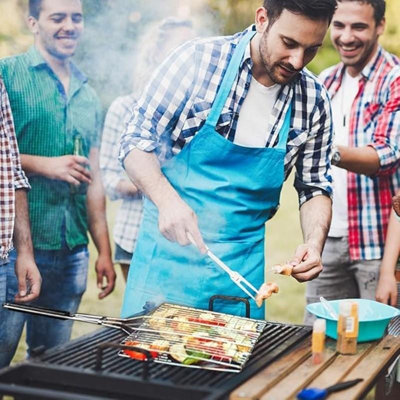 BBQ Stainless Steel Folding Handle Grill Tongue, Outdoor Multi-Functional Grill Net, Fish Meat Vegetable Rack, BBQ Tools