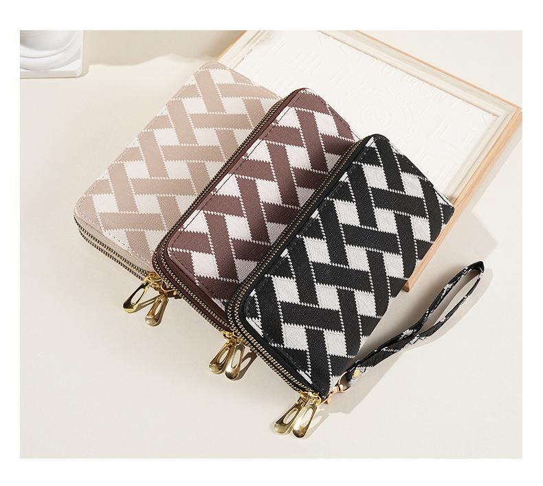 2026 New Women Wallet Korean Fashion Stripe Design Large Capacity Zipper Phone Purse with Multiple Card Slots and Coin Pocket