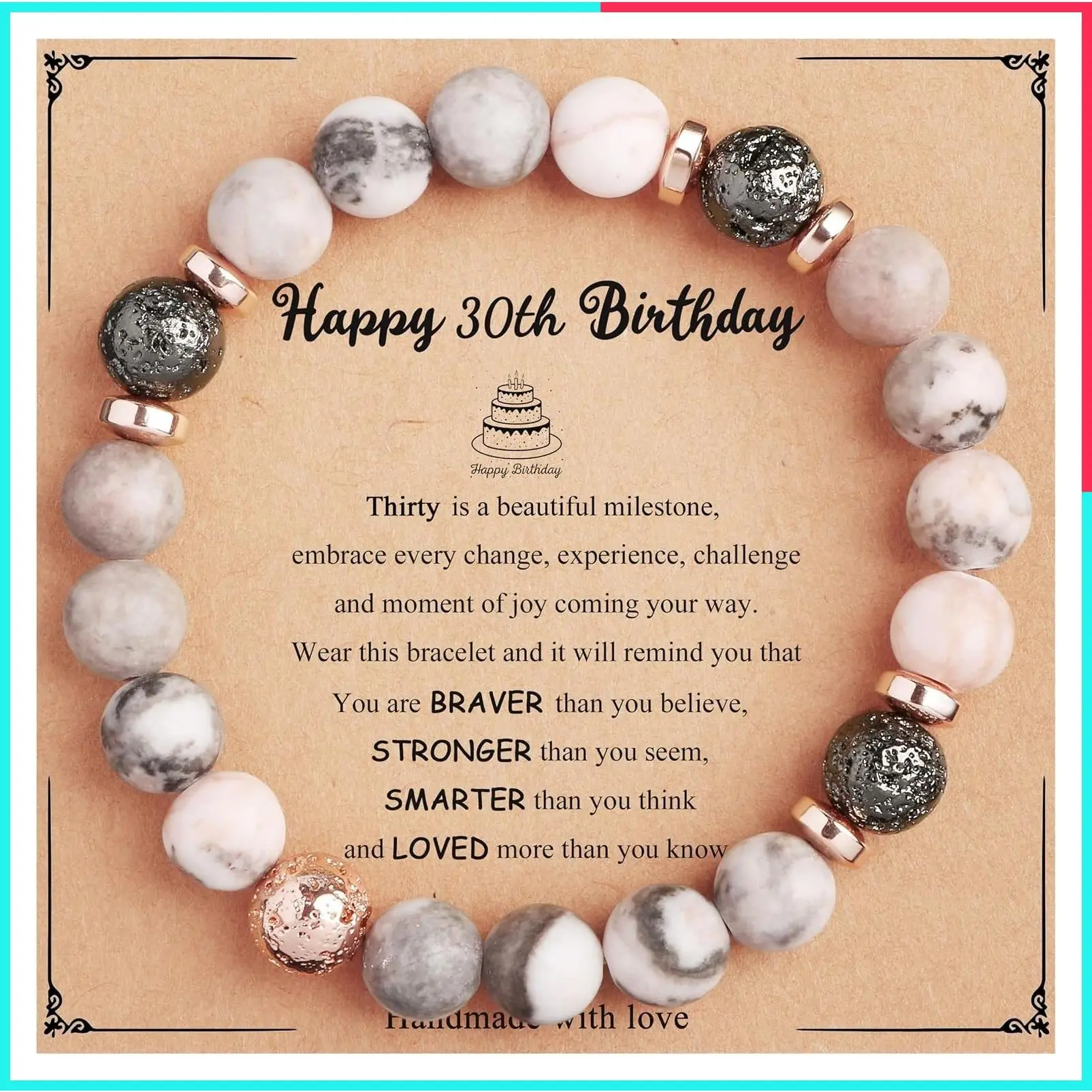 13th 16th 18th 21st 25th 30th 35th 40th 45th 50th 60th 65th 70th 75th 80th Birthday Gifts for Women, Natural Stone Bracelet Birthday Gift for Mom Daughter Grandma Sister Coworker