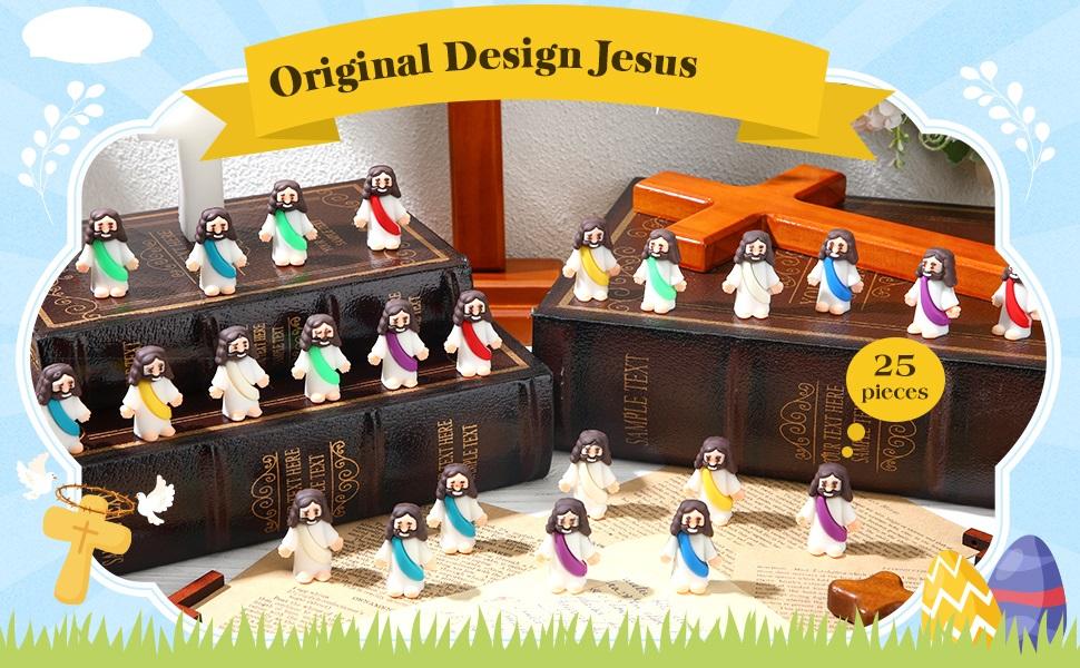 50/25Pcs Little Jesus Figures Mini Jesus Figures Original Design Cute Jesus Ornament to Hide and Seek Religious Party Favors Sunday School Baptism Gifts Spread the Gospel Home Decor