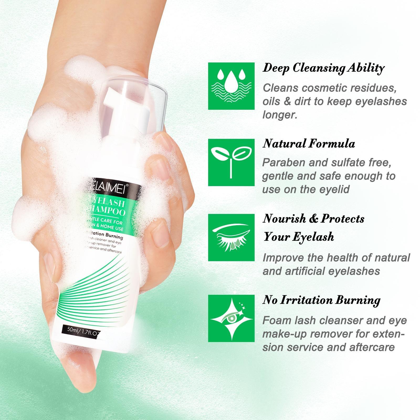 ELAIMEI Eyelash Cleansing Kit, includes 50ml of eyelash cleanser + an eyelash cleansing brush + an eyelash comb. Removes makeup residue from both false and natural lashes, leaving your lashes cleaner.